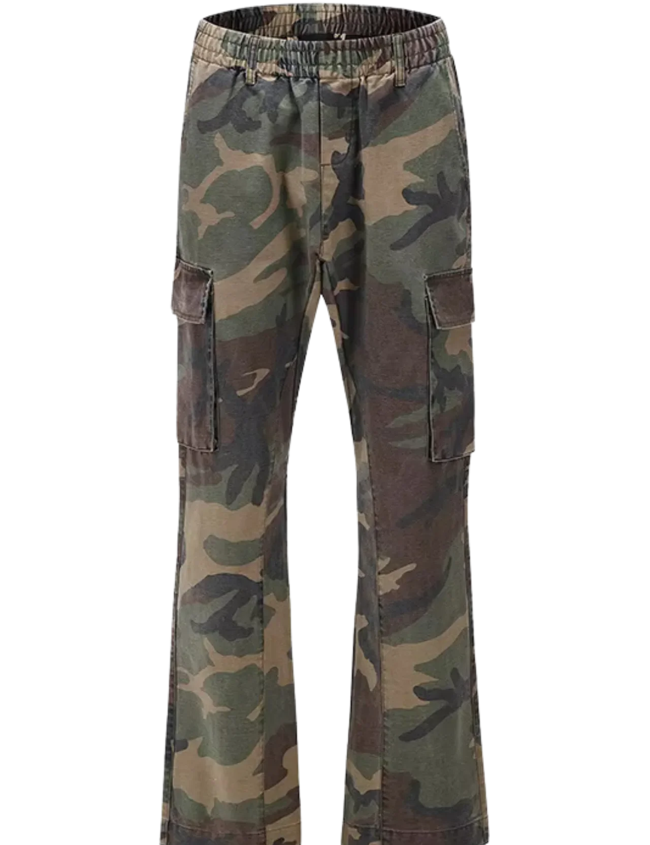 Pantalón cargo militar para hombre con estampado de camuflaje, diseño resistente y bolsillos funcionales. Ideal para looks urbanos y actividades al aire libre.